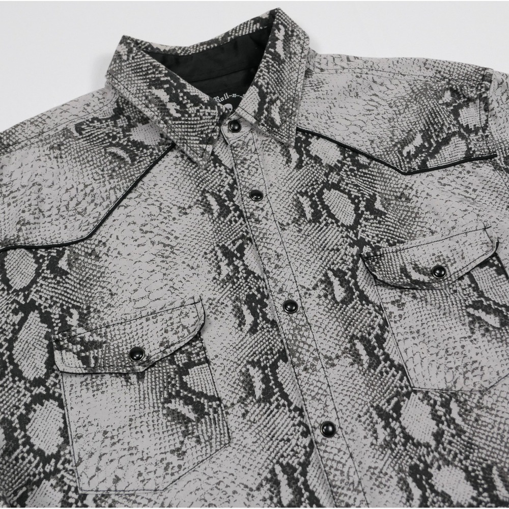 Rock Roll-n-Soul Mens 2XL Snakeskin Print Western Pearl Snap Button Shirt EUC